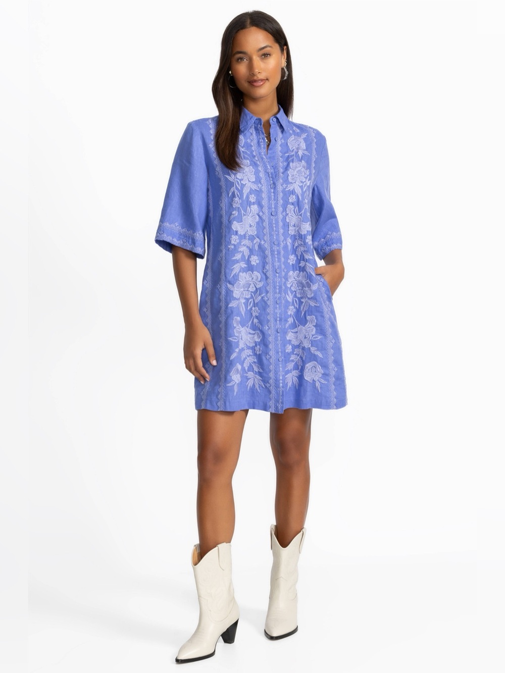 Johnny Was KIMONO SLEEVE LINEN SHIRT DRESS